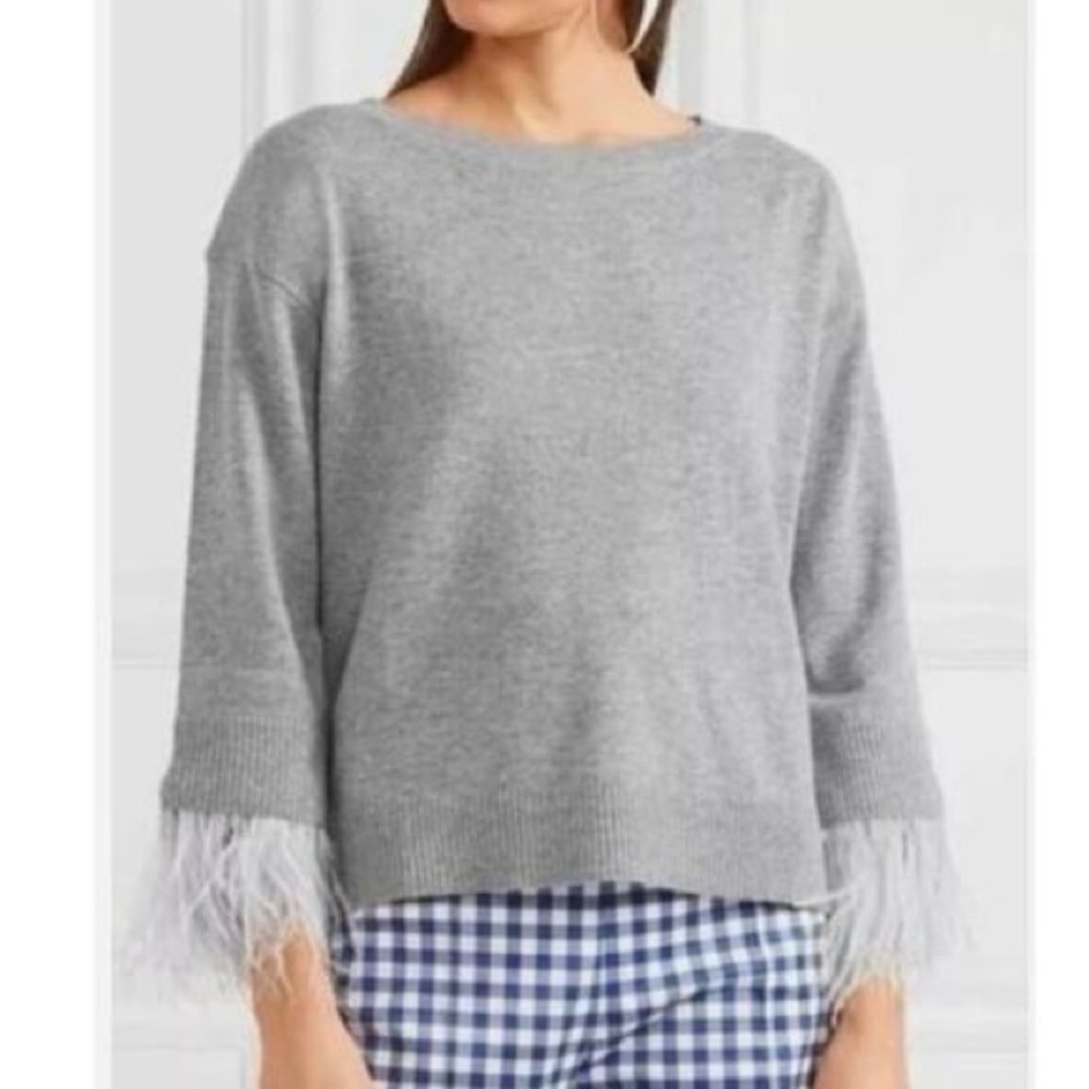 J Crew Feather Cuff Wool Blend Sweater